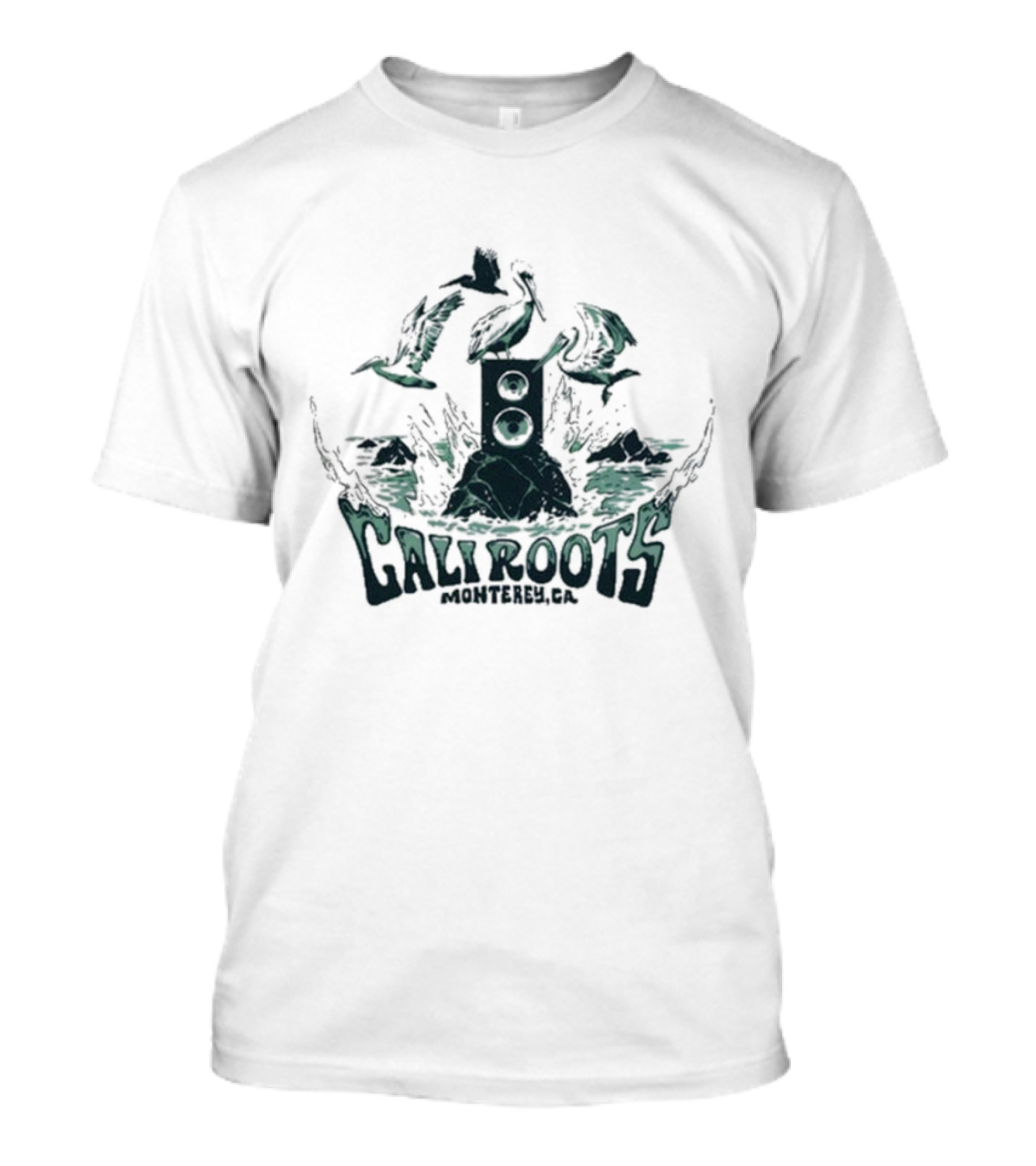 Cali Roots Monterey, CA Pelicans Speaker Waves T-Shirt