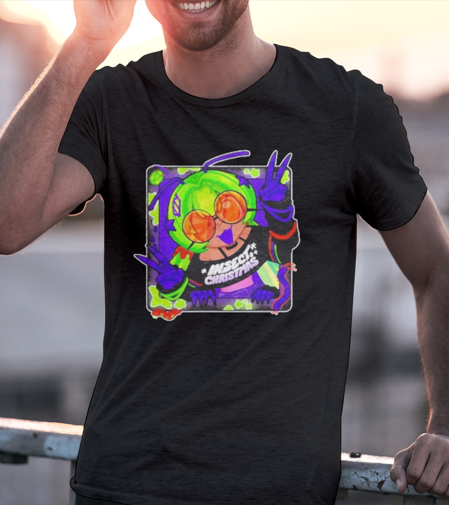 Insect Christmas Neon Peace Alien Vibes T-Shirt