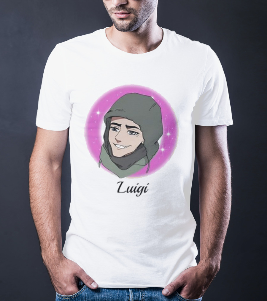 Luigi Anime Shooter Charm With Green Hood And Sparkling Pink Circle T-Shirt