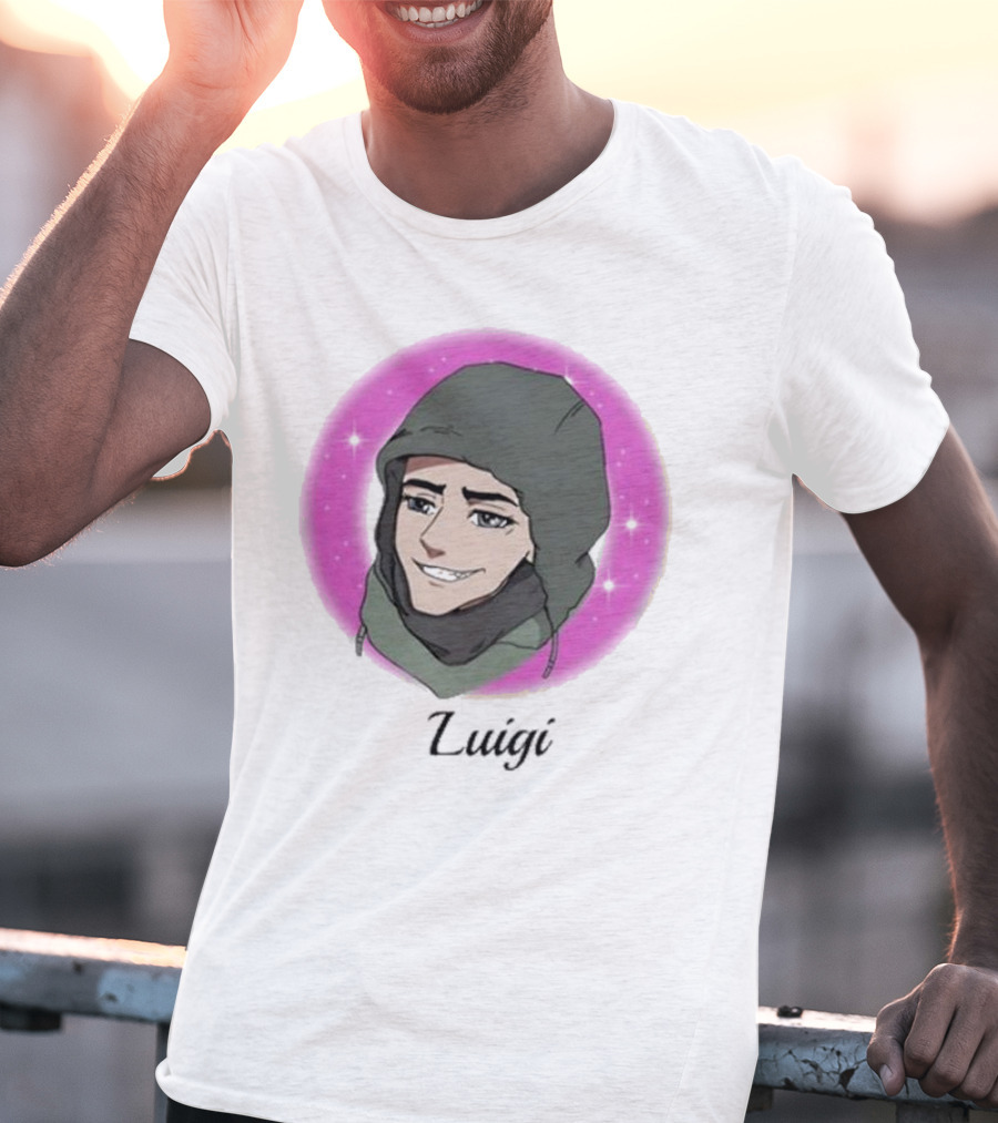Luigi Anime Shooter Charm With Green Hood And Sparkling Pink Circle T-Shirt