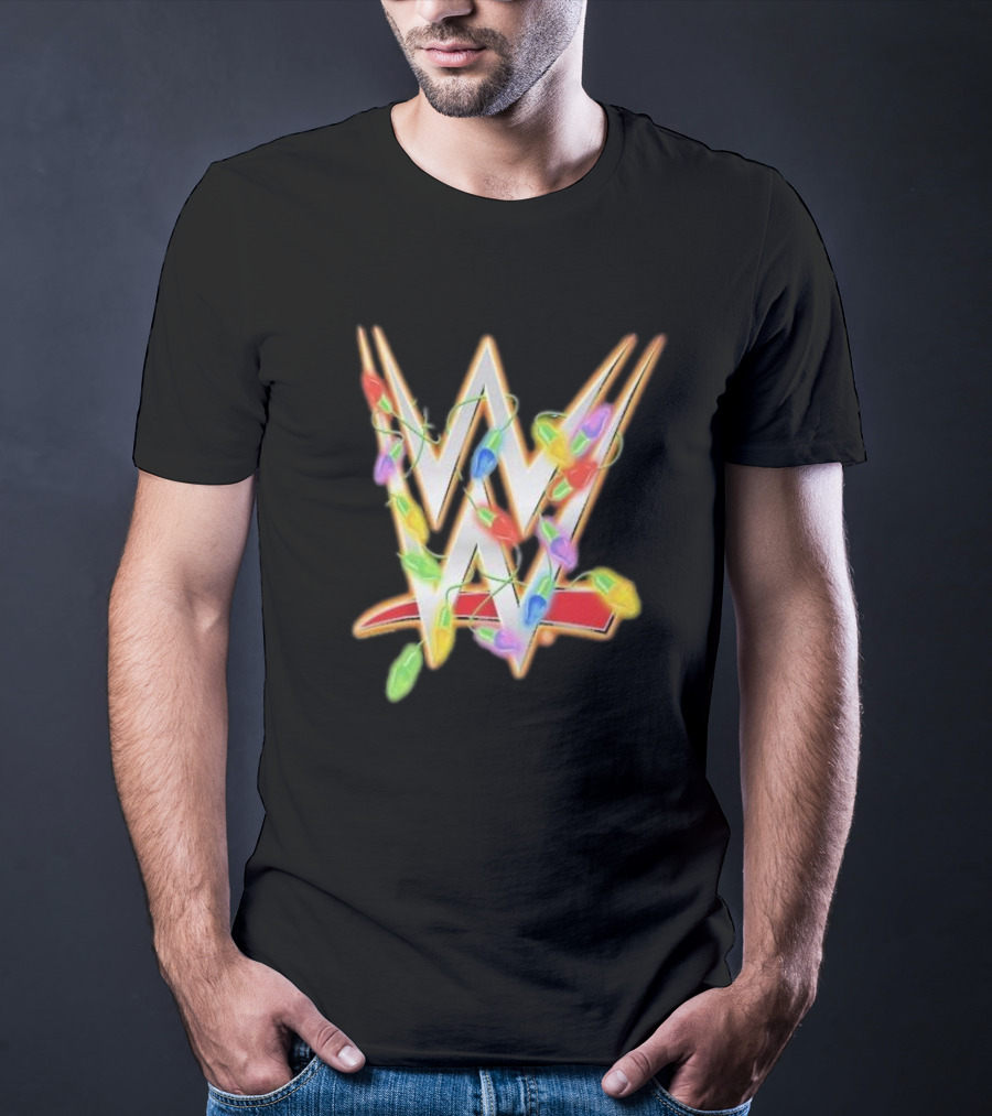 WWE Ripple Junction Christmas Lights Logo Holiday T-Shirt
