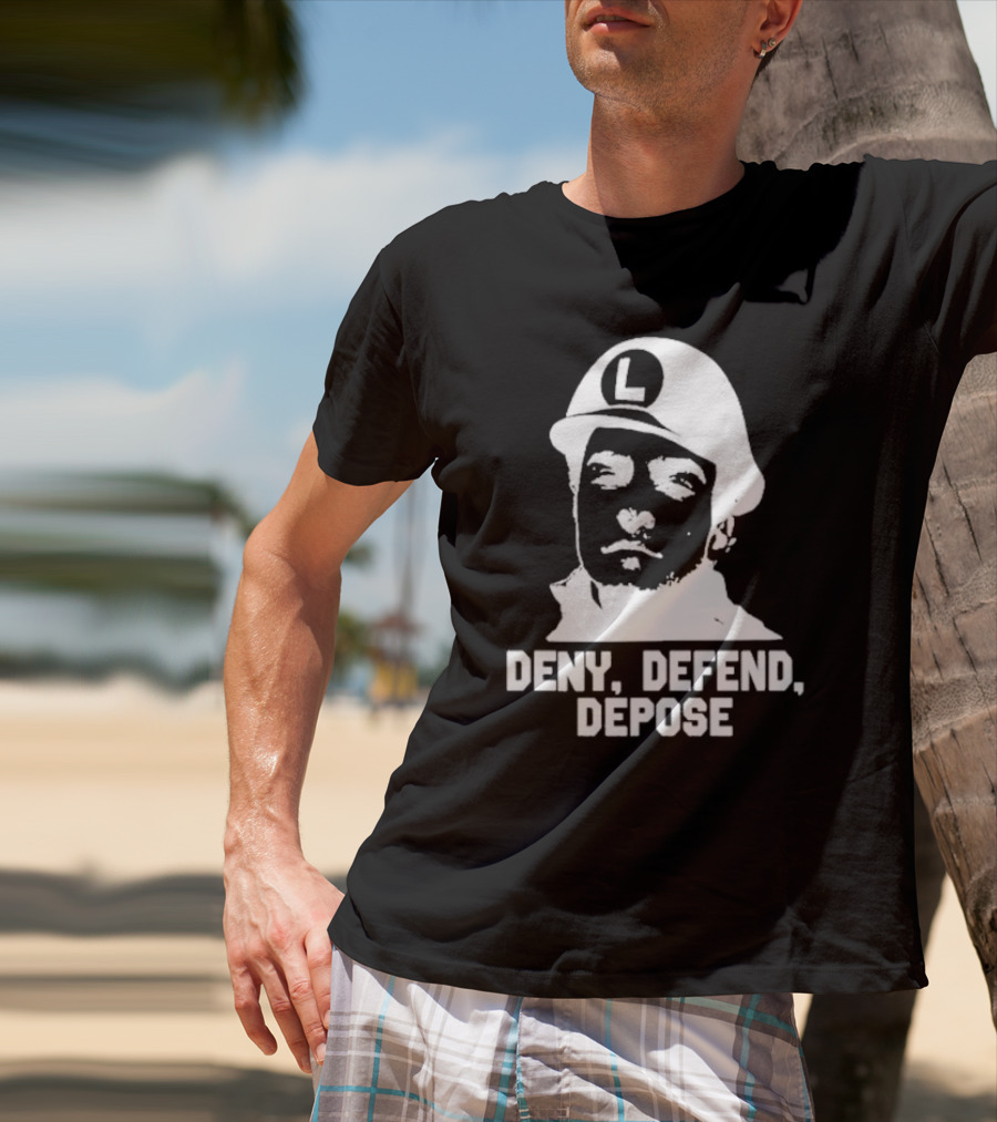 Yesyoureracist Deny Defend Depose Helmeted Face With Letter L T-Shirt