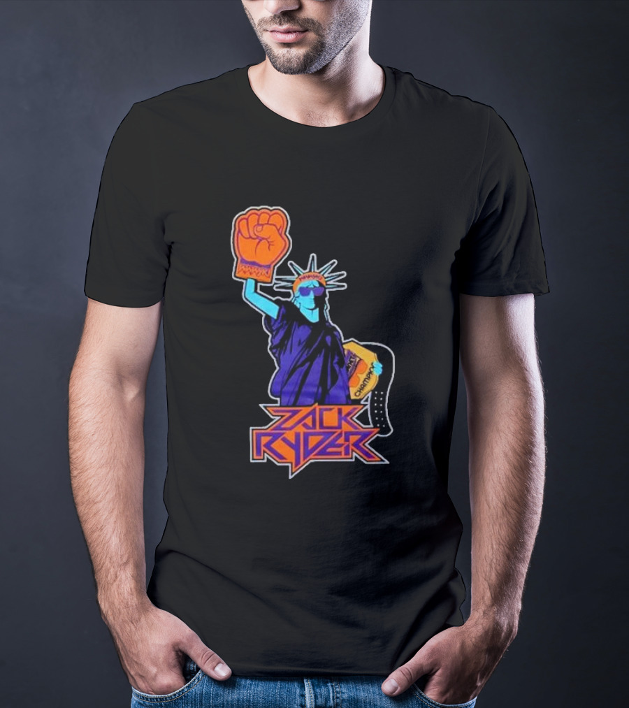 Zack Ryder Fashioned Liberty Holding Champion Belt Statue T-Shirt