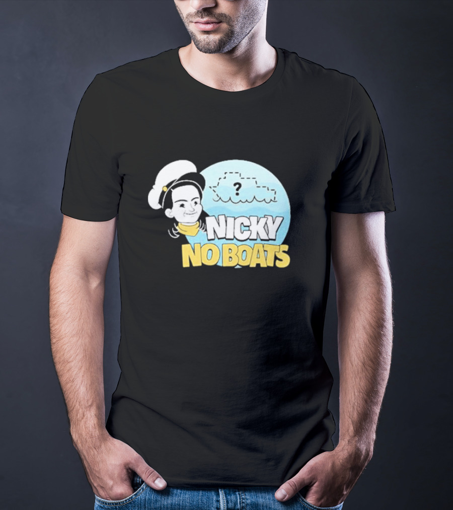 Nicky No Boats Captain's Hat Cartoon Question Mark T-Shirt