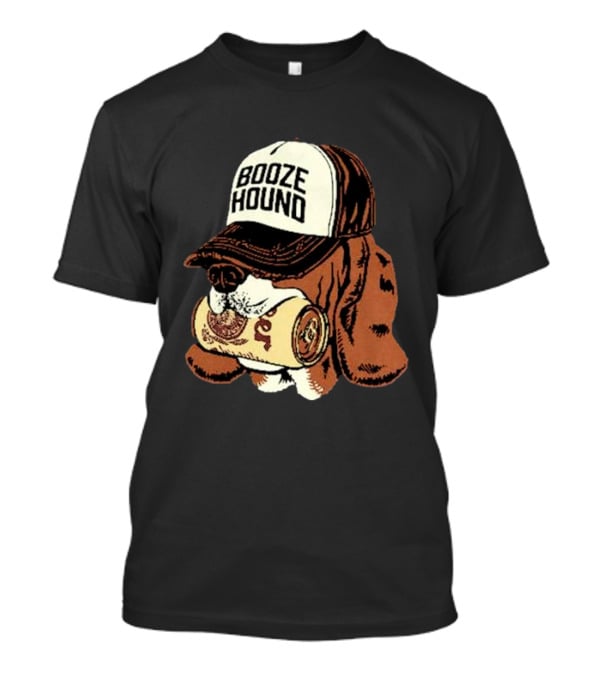 Booze Hound Dog Wearing Cap Holding Beer Can T-Shirt