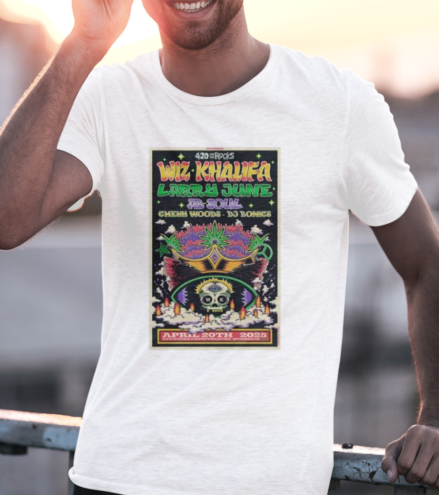 Wiz Khalifa Larry June Ab Soul 420 On The Rocks Morrison Colorado April 20th 2025 Event T-Shirt
