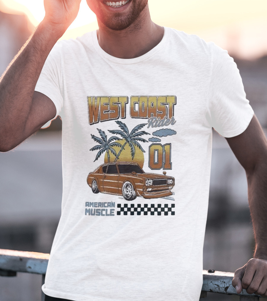 West Coast Rider American Muscle Classic Car 01 Palm Sunset T-Shirt