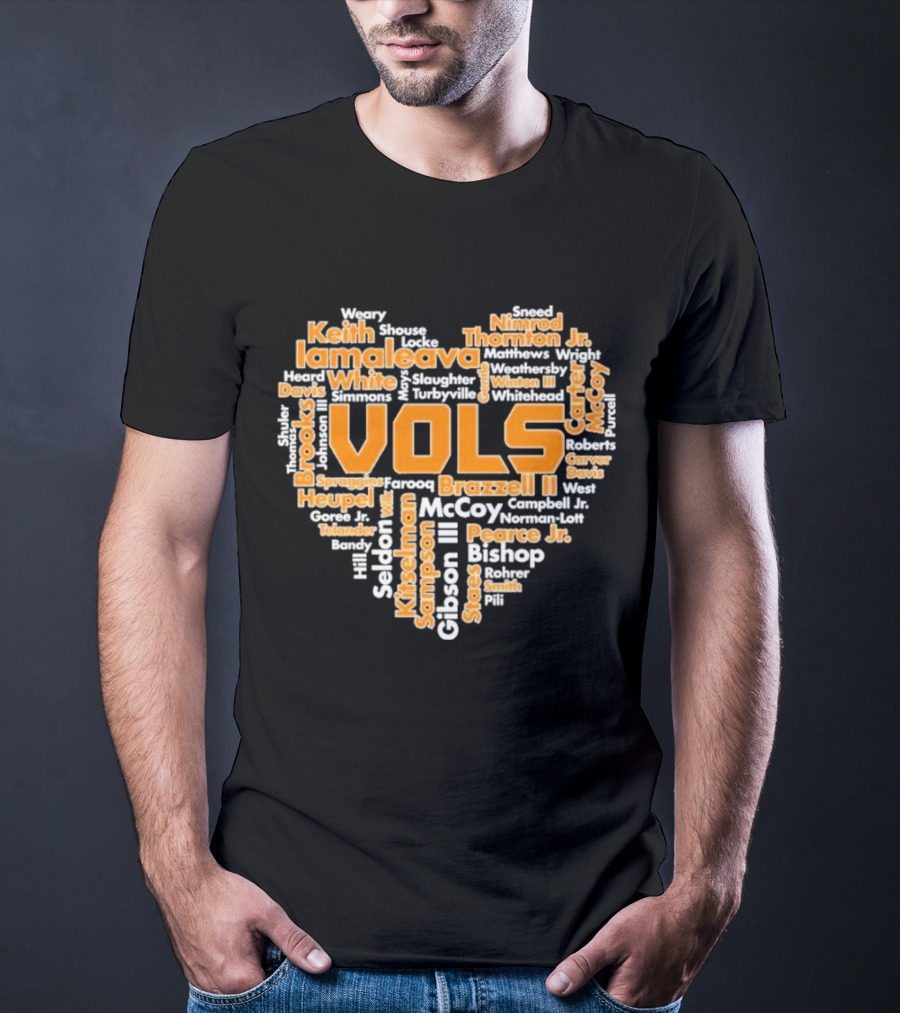 Tennessee Volunteers VOLS Heart Shaped Word Art Featuring Names T-Shirt