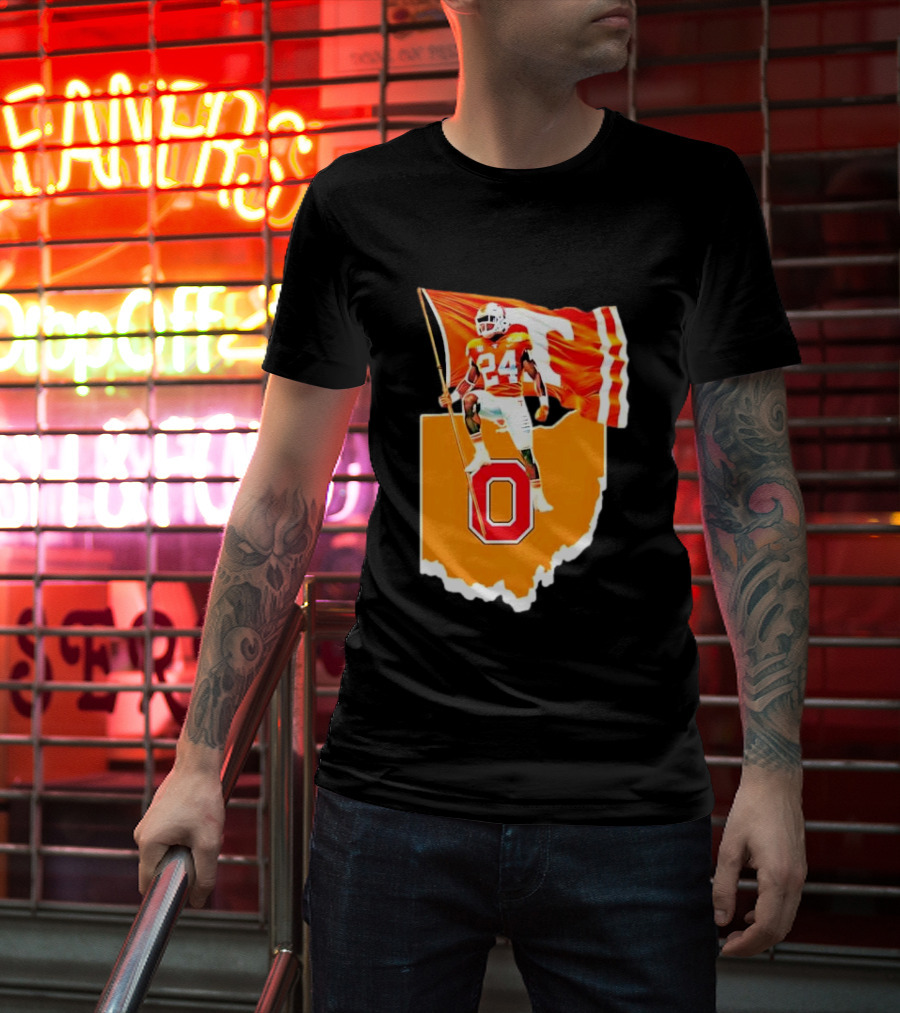 Vols Player With Tennessee Flag Over Ohio State T-Shirt