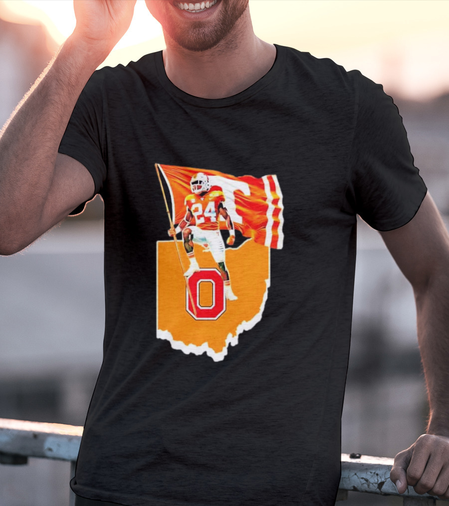 Vols Player With Tennessee Flag Over Ohio State T-Shirt