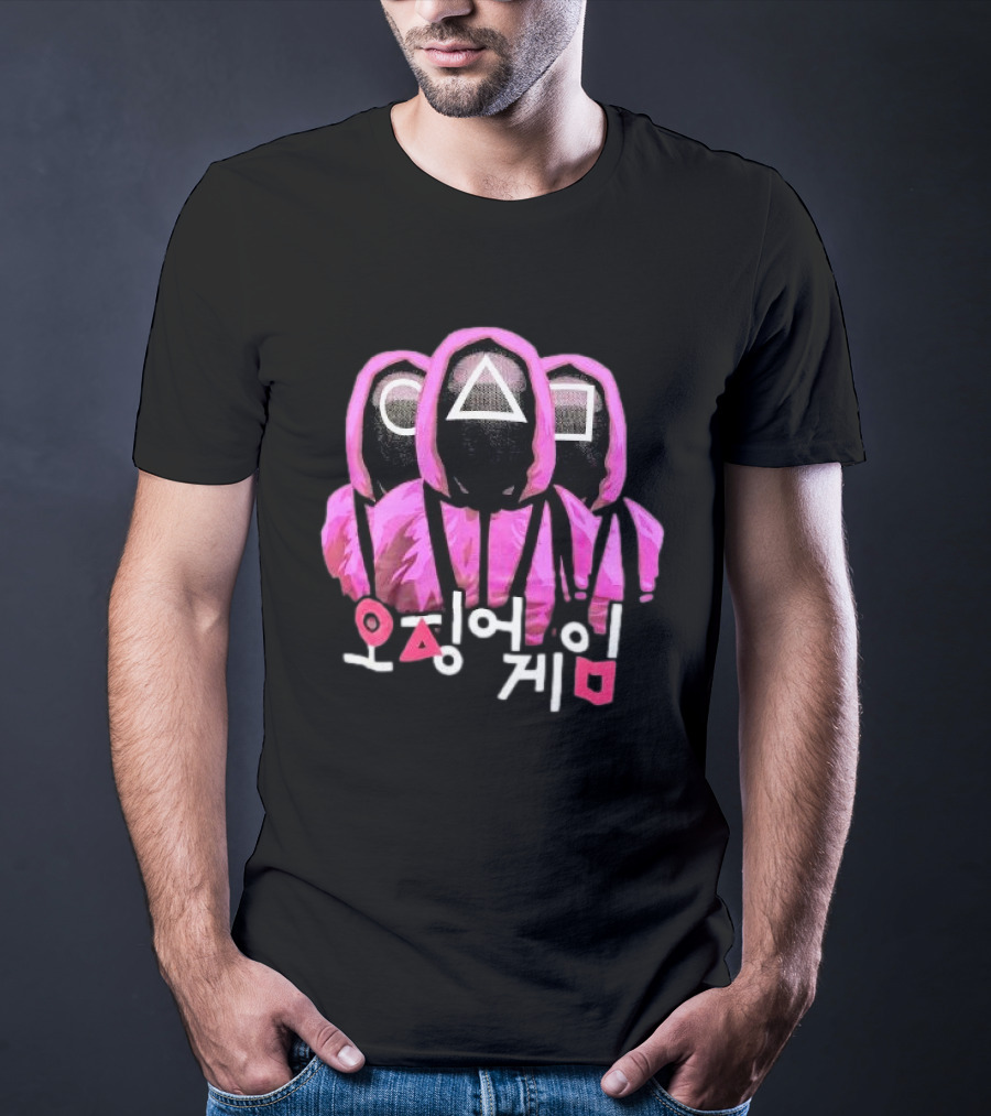 Squid Game Masked Guards Symbols Korean Text Netflix Series Promo T-Shirt