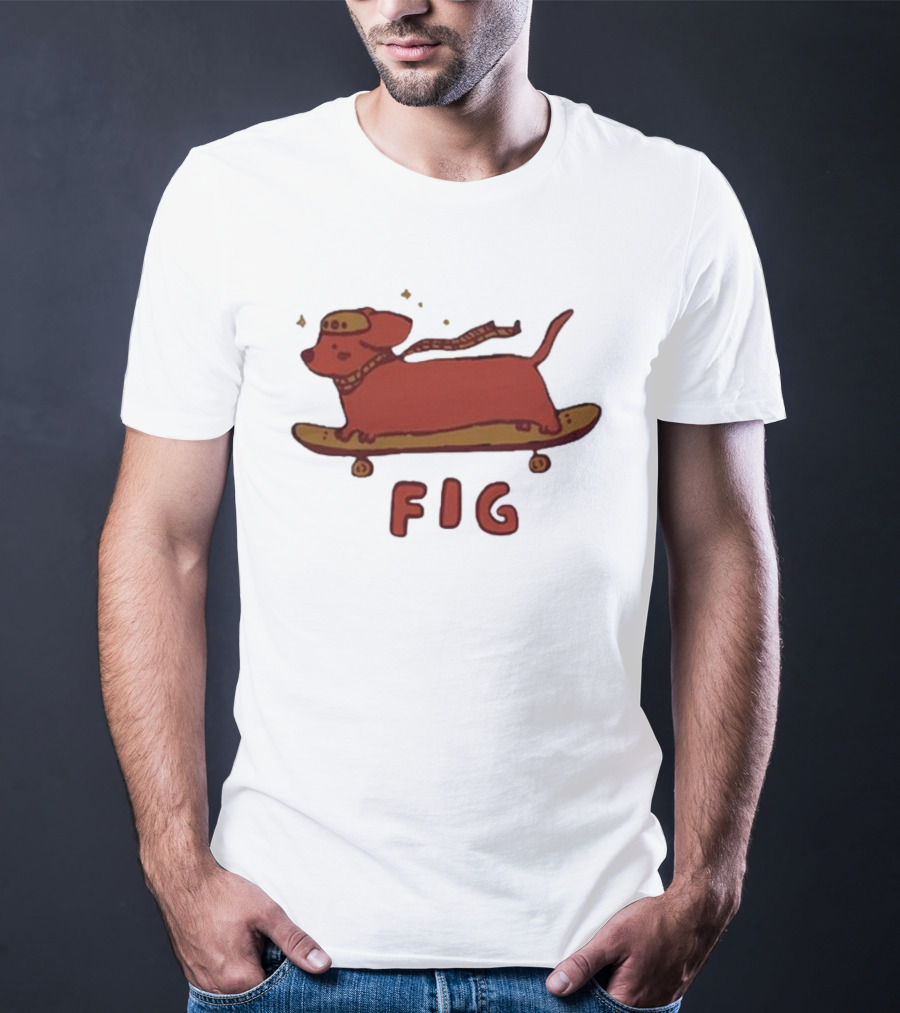 FIG Woof Skateboarding Dog With Hat And Scarf T-Shirt