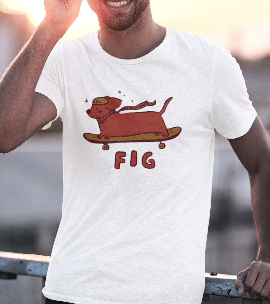 FIG Woof Skateboarding Dog With Hat And Scarf T-Shirt
