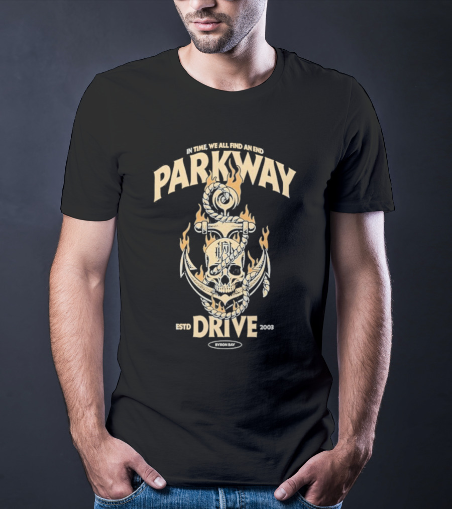 Parkway Drive In Time We All Find An End Skull Anchor Estd 2003 Byron Bay T-Shirt