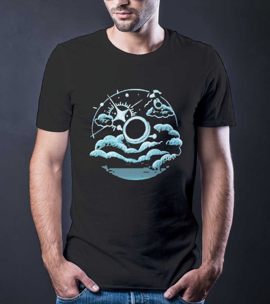 The Yetee Enveloped In Celestial Clouds With Cosmic Umbrella And Starburst T-Shirt