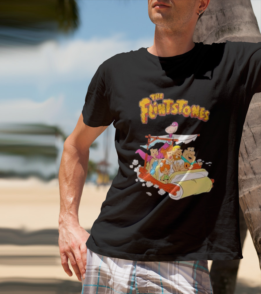 The Flintstones Family Adventure In Iconic Prehistoric Car T-Shirt