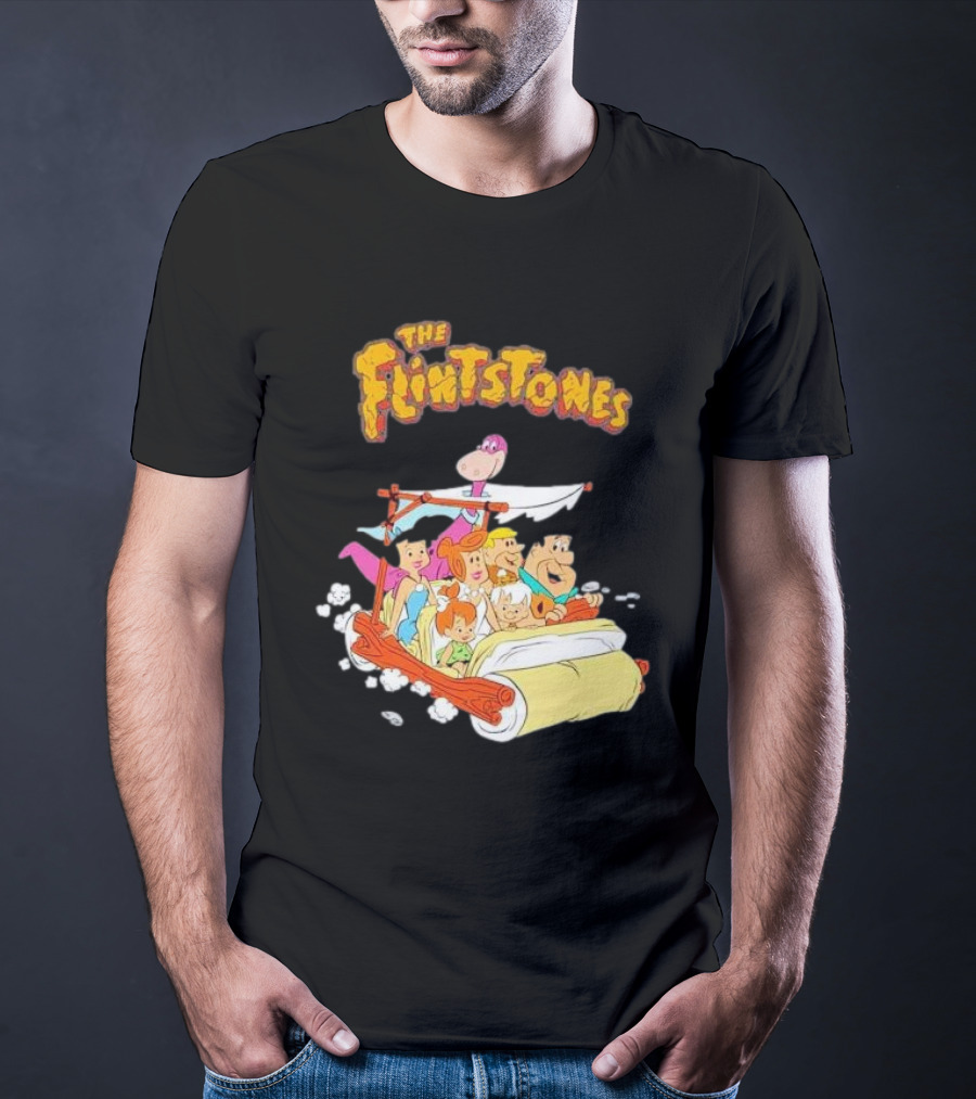 The Flintstones Family Adventure In Iconic Prehistoric Car T-Shirt