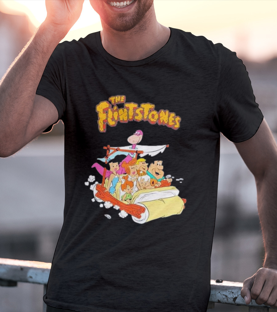 The Flintstones Family Adventure In Iconic Prehistoric Car T-Shirt