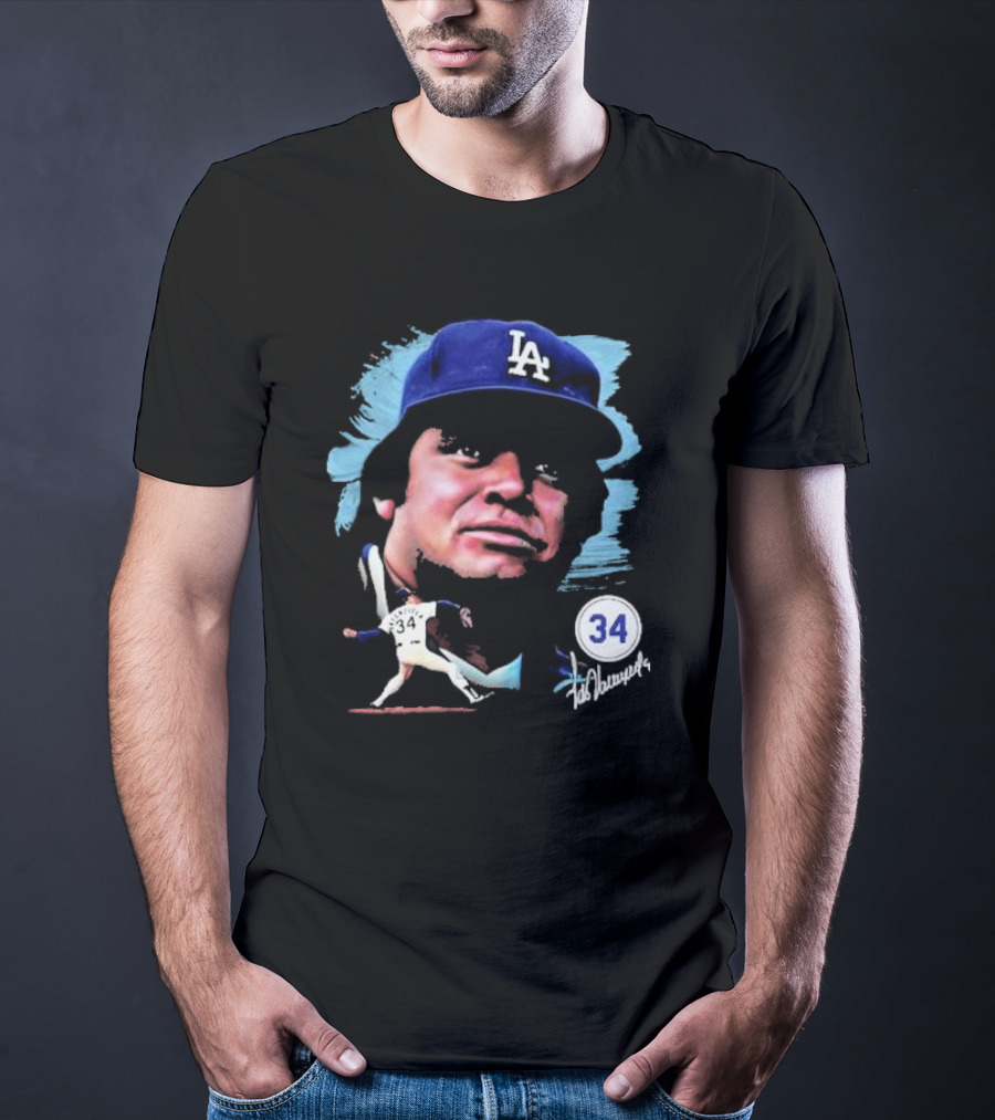 Fernando Valenzuela Los Angeles Dodgers Number 34 Signature T-Shirt