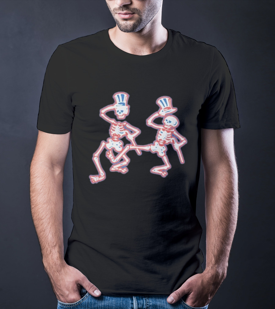 Grateful Dead Dancing Skeletons Patriotic Top Hat Skelly Duo T-Shirt