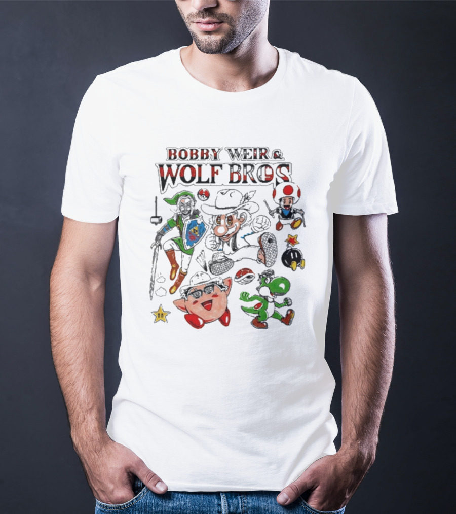 BOBBY WEIR And WOLF BROS Super Wolf Bros Bout Half Past Dead Mario Characters Nintendo Mashup T-Shirt