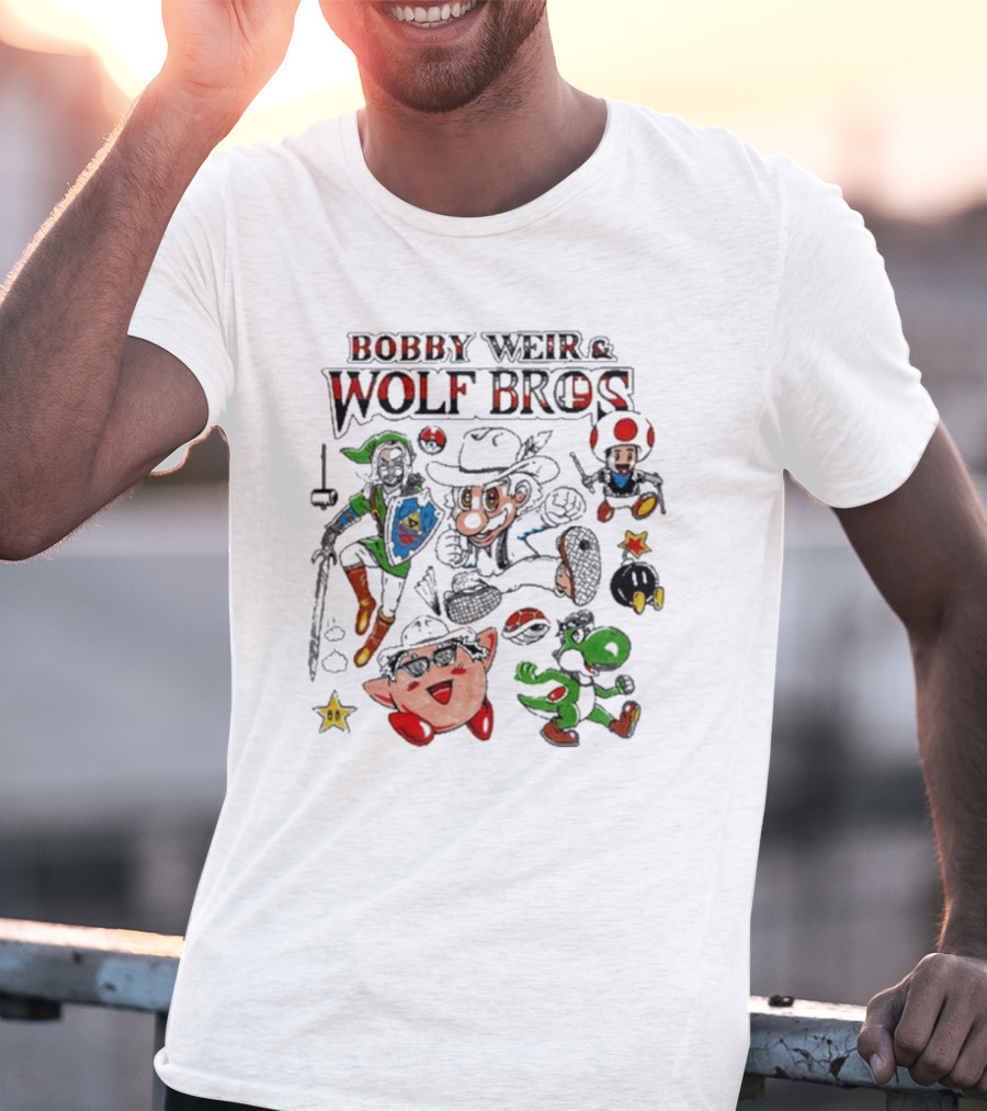 BOBBY WEIR And WOLF BROS Super Wolf Bros Bout Half Past Dead Mario Characters Nintendo Mashup T-Shirt