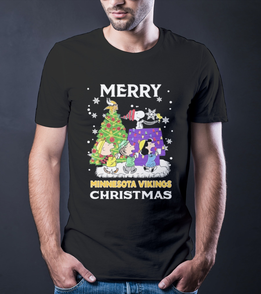 Merry Minnesota Vikings Christmas Snoopy Team Celebration T-Shirt