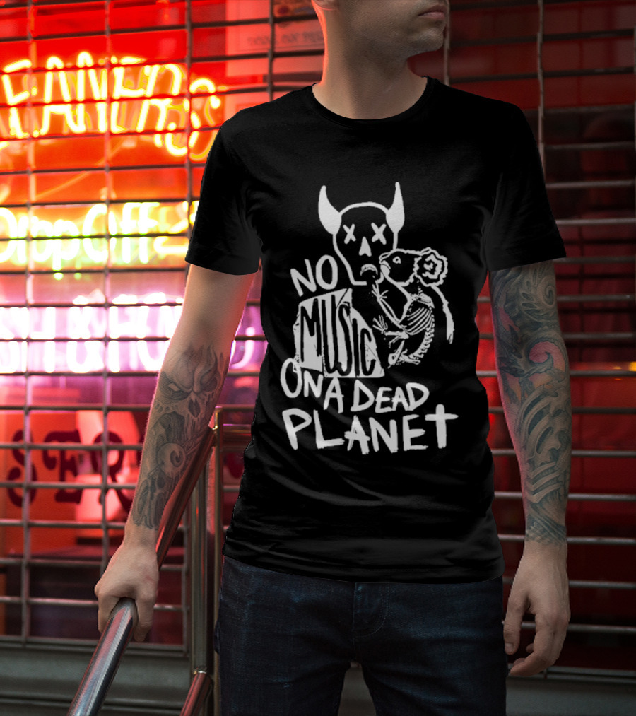 No Music On A Dead Planet Skull Demon And Skeleton Rat T-Shirt