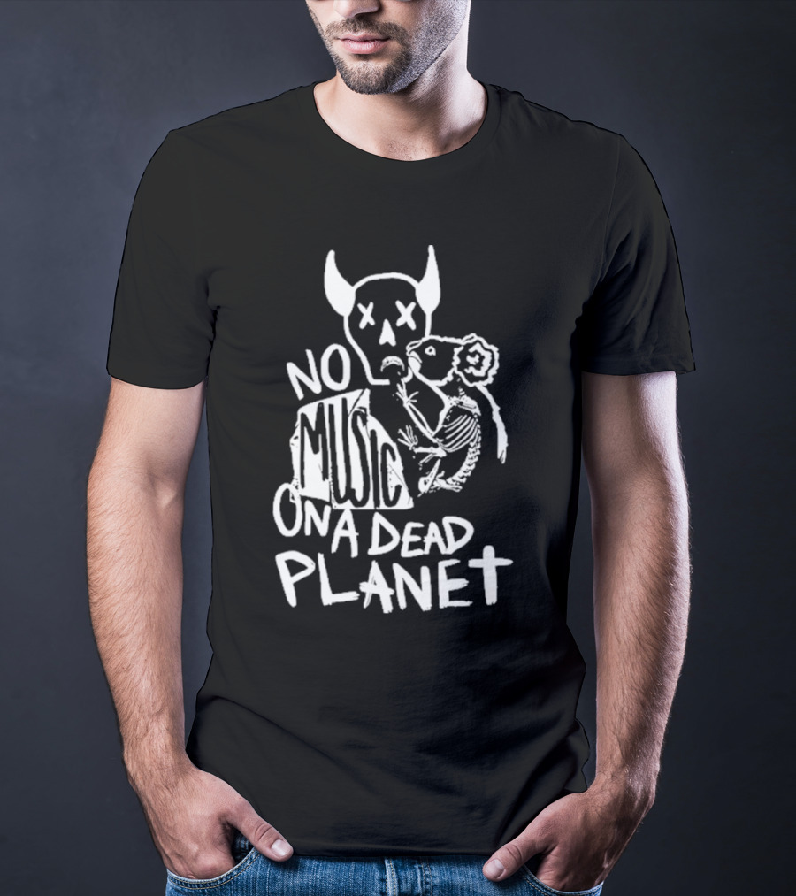 No Music On A Dead Planet Skull Demon And Skeleton Rat T-Shirt