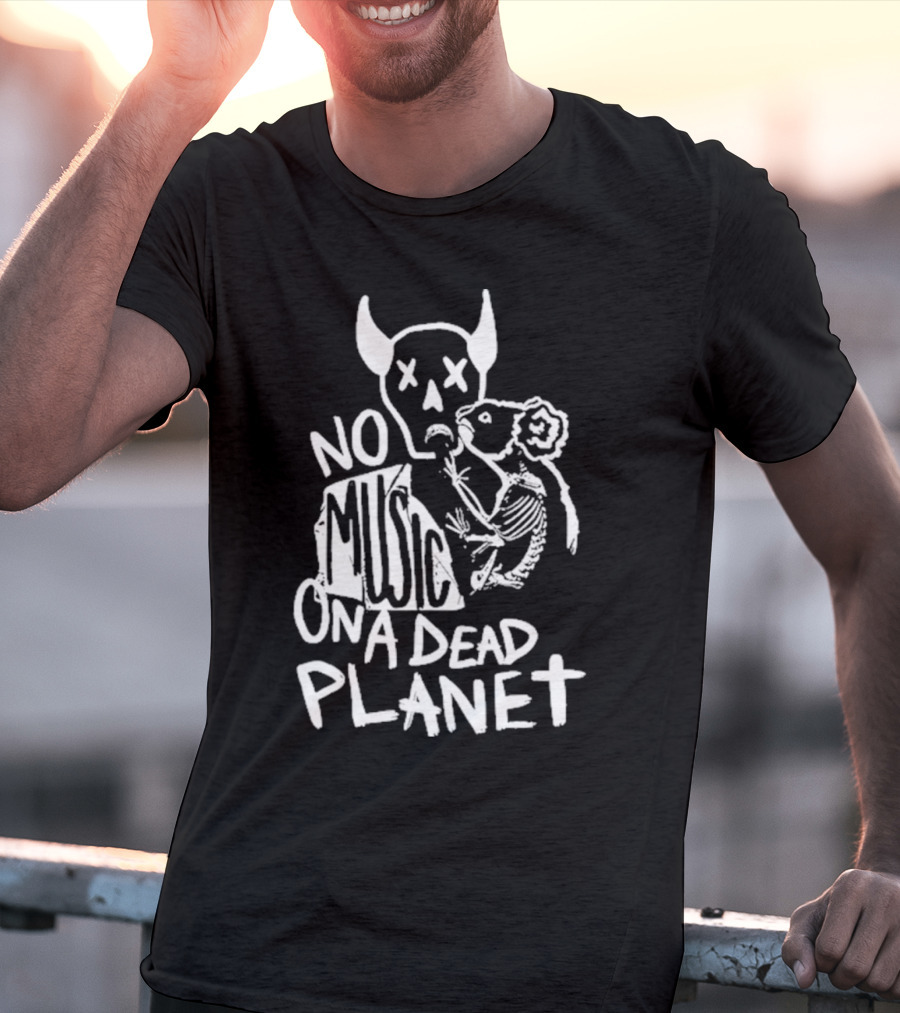 No Music On A Dead Planet Skull Demon And Skeleton Rat T-Shirt
