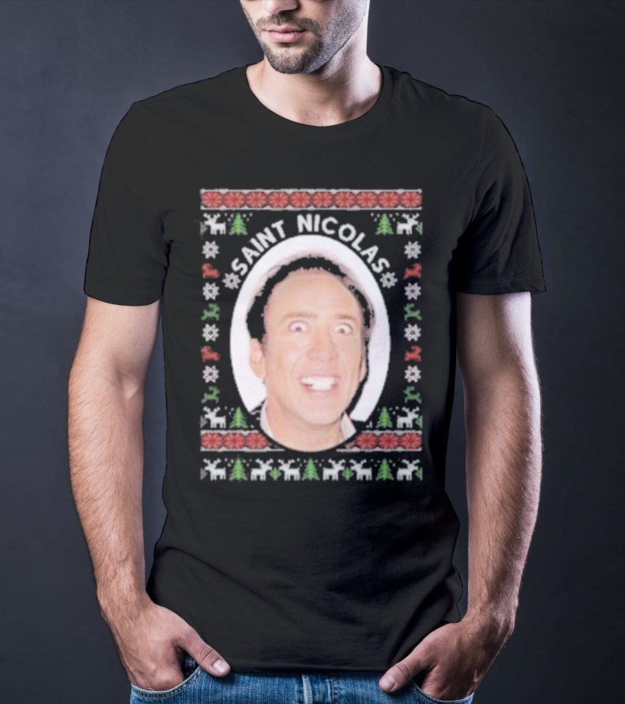 Saint Nicolas Cage Ugly Christmas Sweater T-Shirt