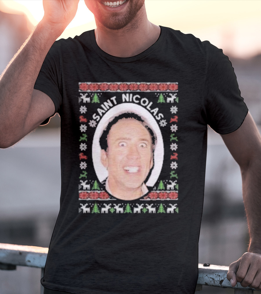 Saint Nicolas Cage Ugly Christmas Sweater T-Shirt