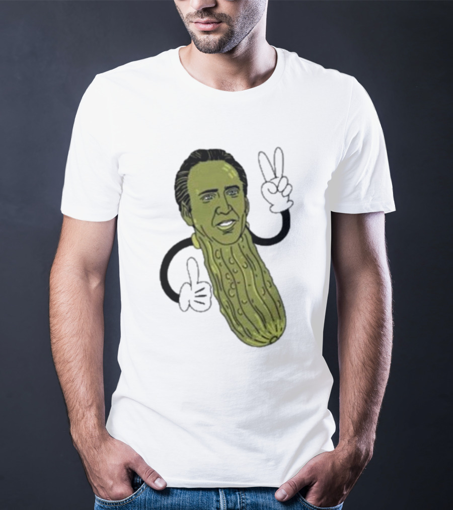 Picolas Cage Nick Cage Pickle Character With Peace Sign Christmas T-Shirt