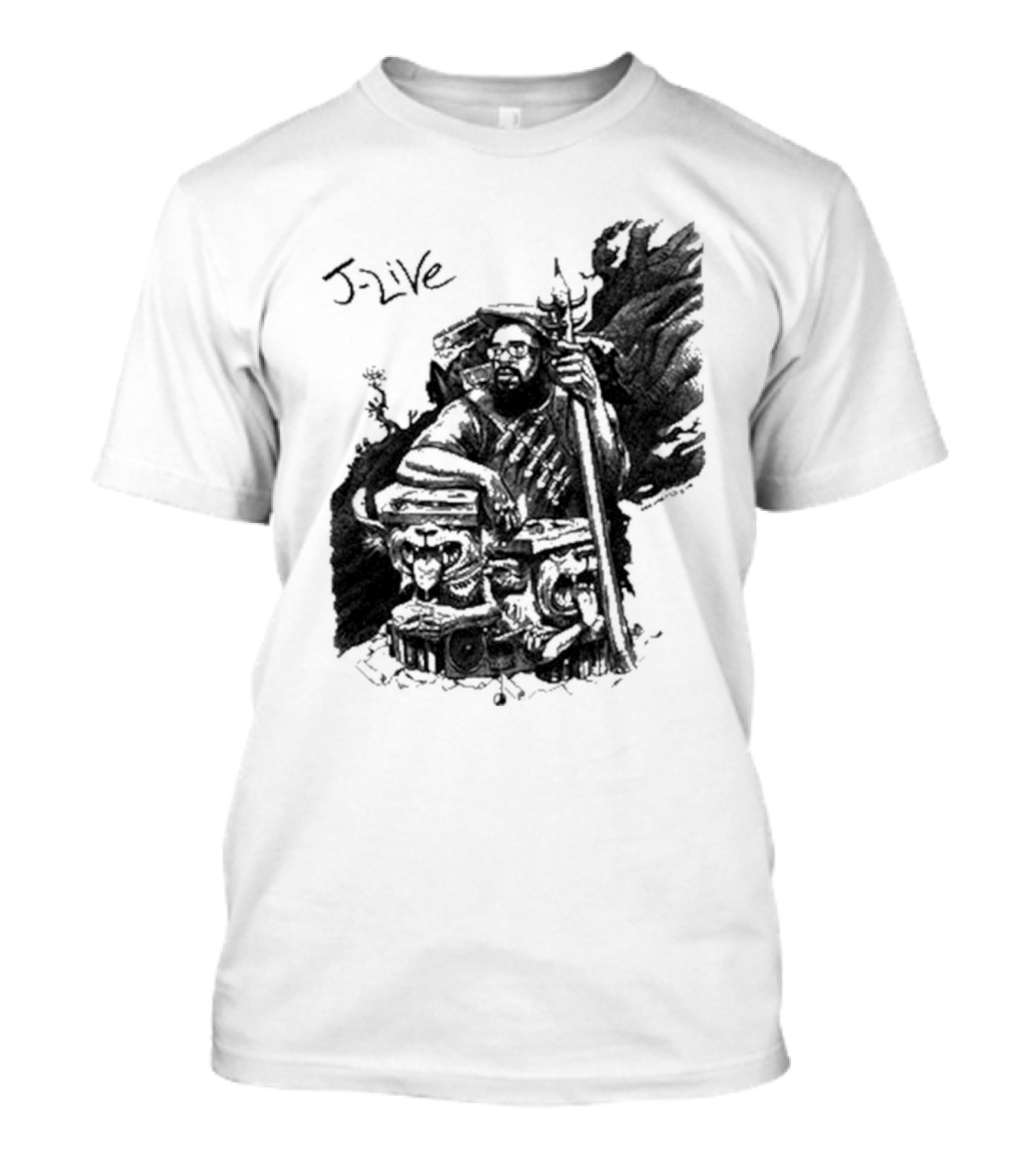 J-Live Realjlive Dan Lish Artwork Featuring Mythical Figures And Detailed T-Shirt