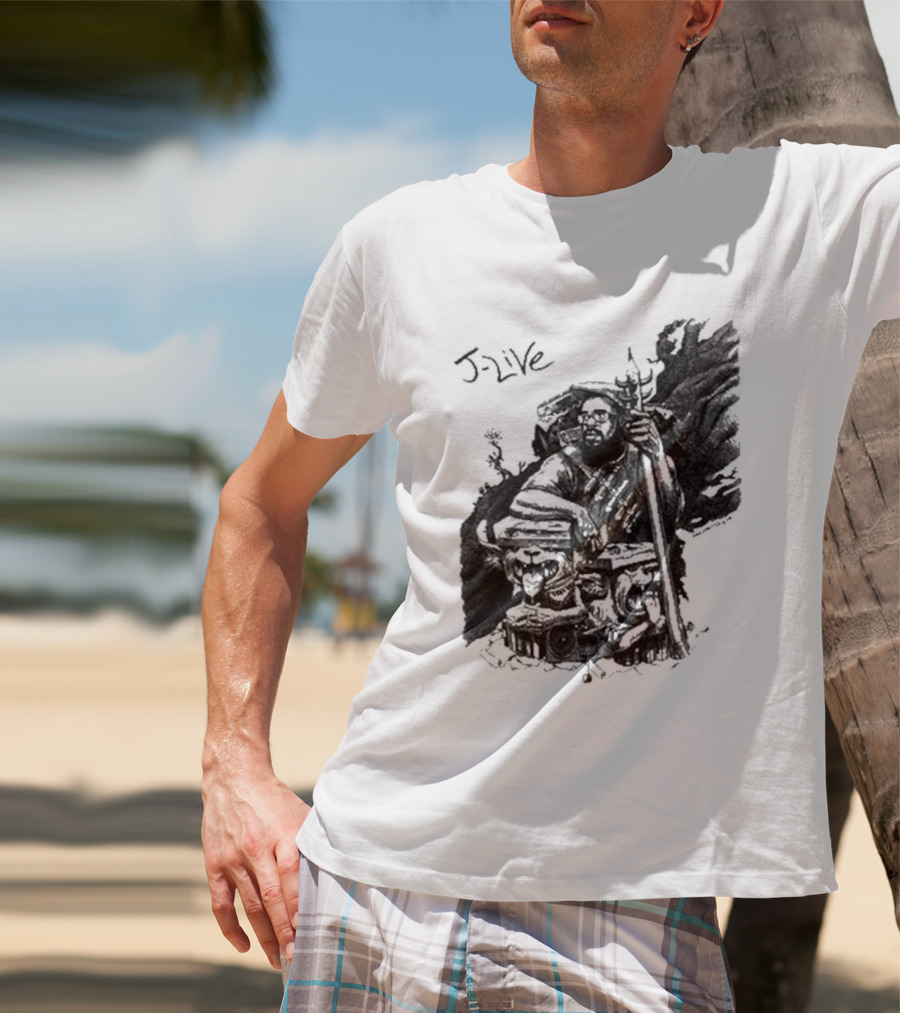 J-Live Realjlive Dan Lish Artwork Featuring Mythical Figures And Detailed T-Shirt