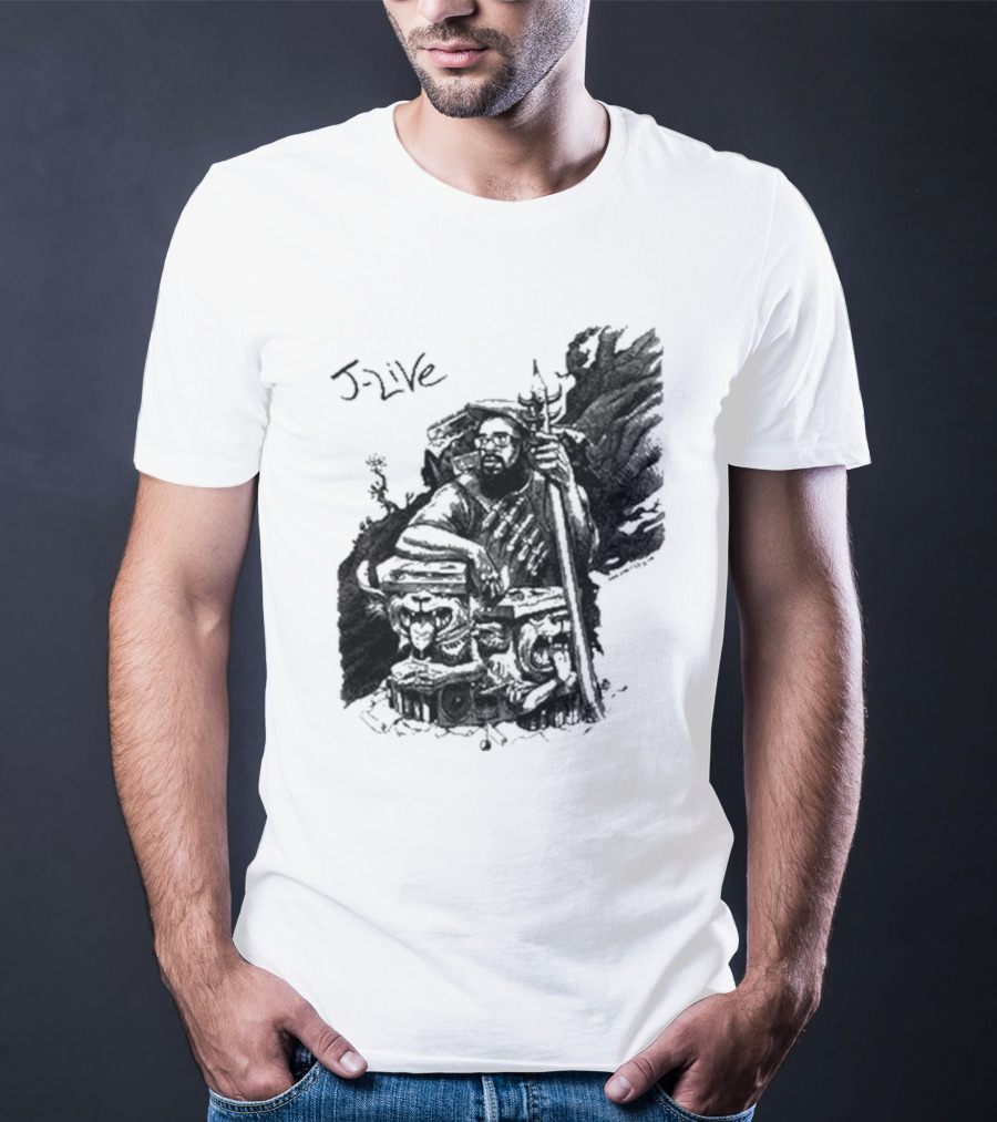 J-Live Realjlive Dan Lish Artwork Featuring Mythical Figures And Detailed T-Shirt