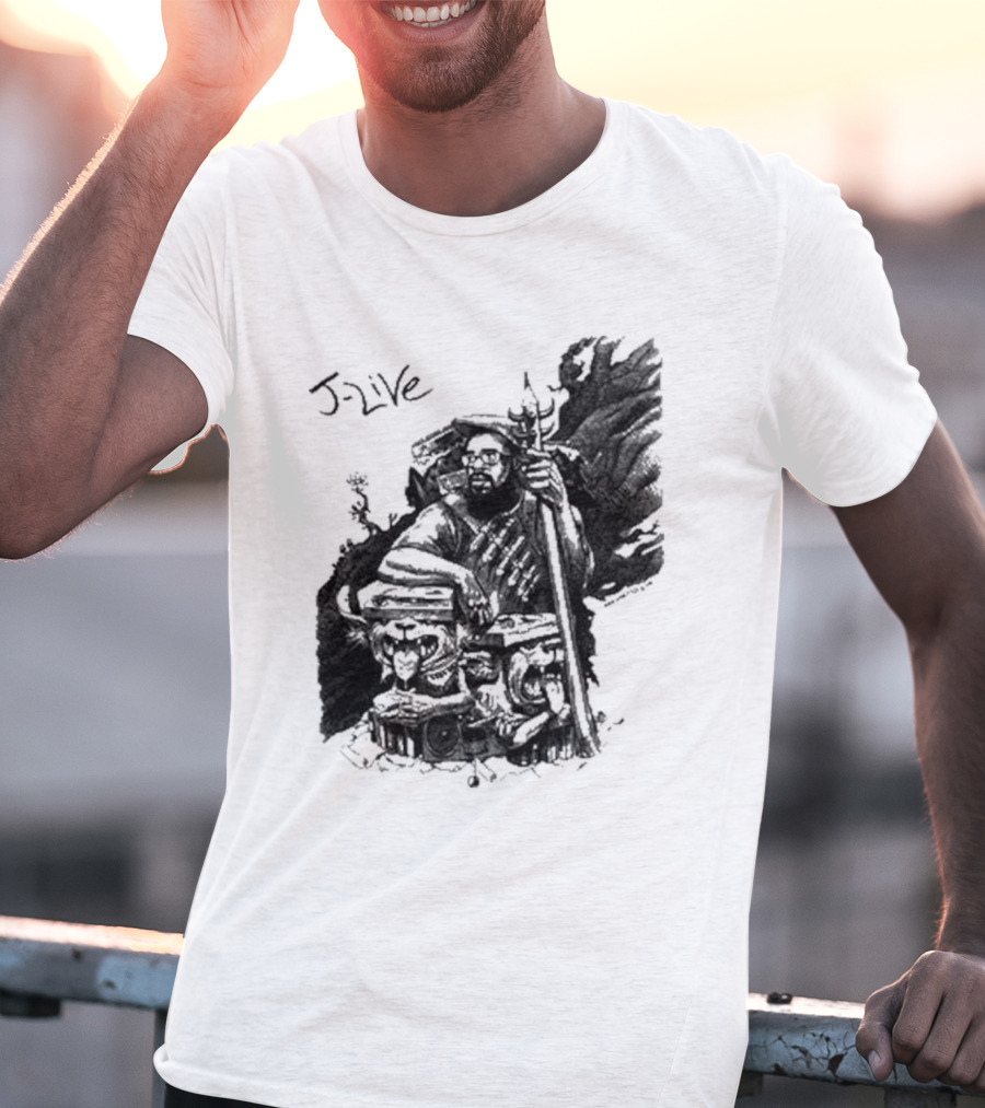 J-Live Realjlive Dan Lish Artwork Featuring Mythical Figures And Detailed T-Shirt