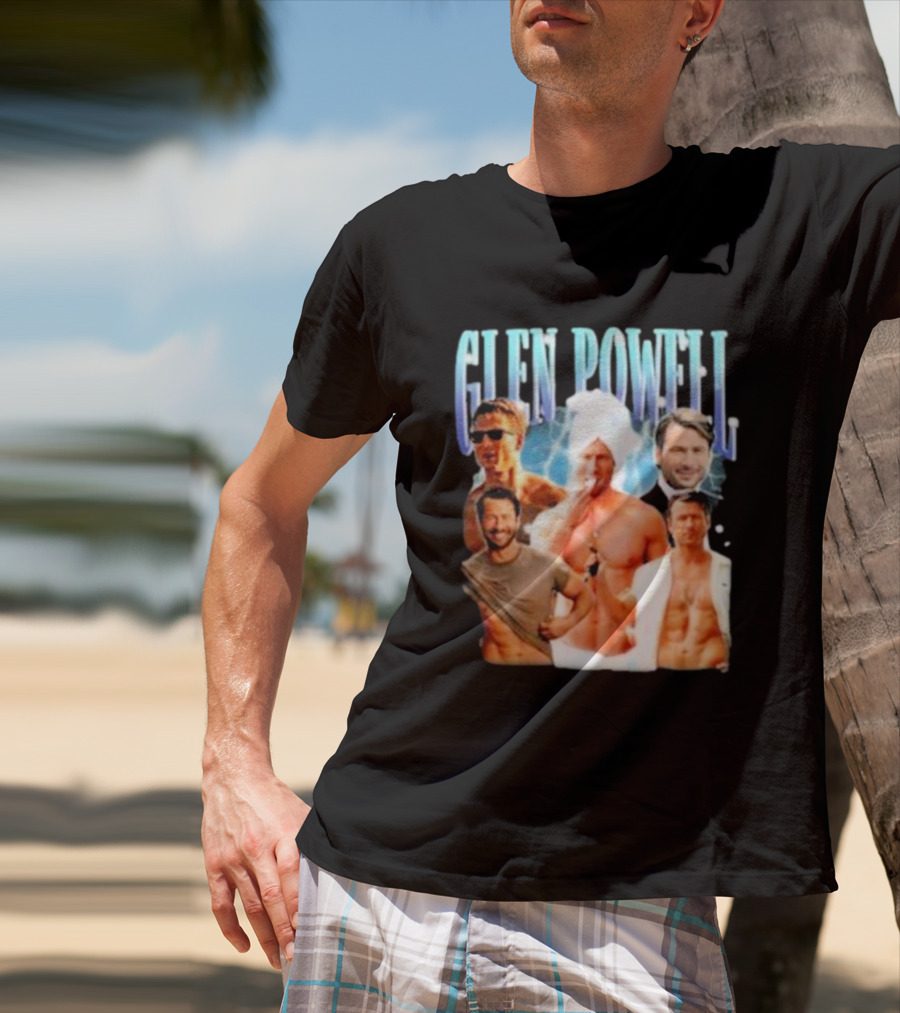 Glen Powell Kelsospade Multiphoto Collage T-Shirt