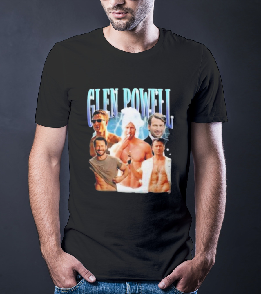 Glen Powell Kelsospade Multiphoto Collage T-Shirt