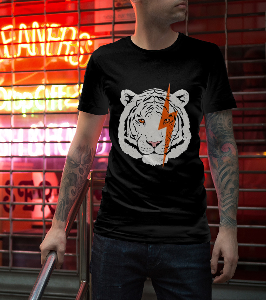 White Tiger Lightning Bolt Face T-Shirt