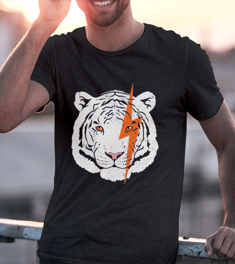White Tiger Lightning Bolt Face T-Shirt