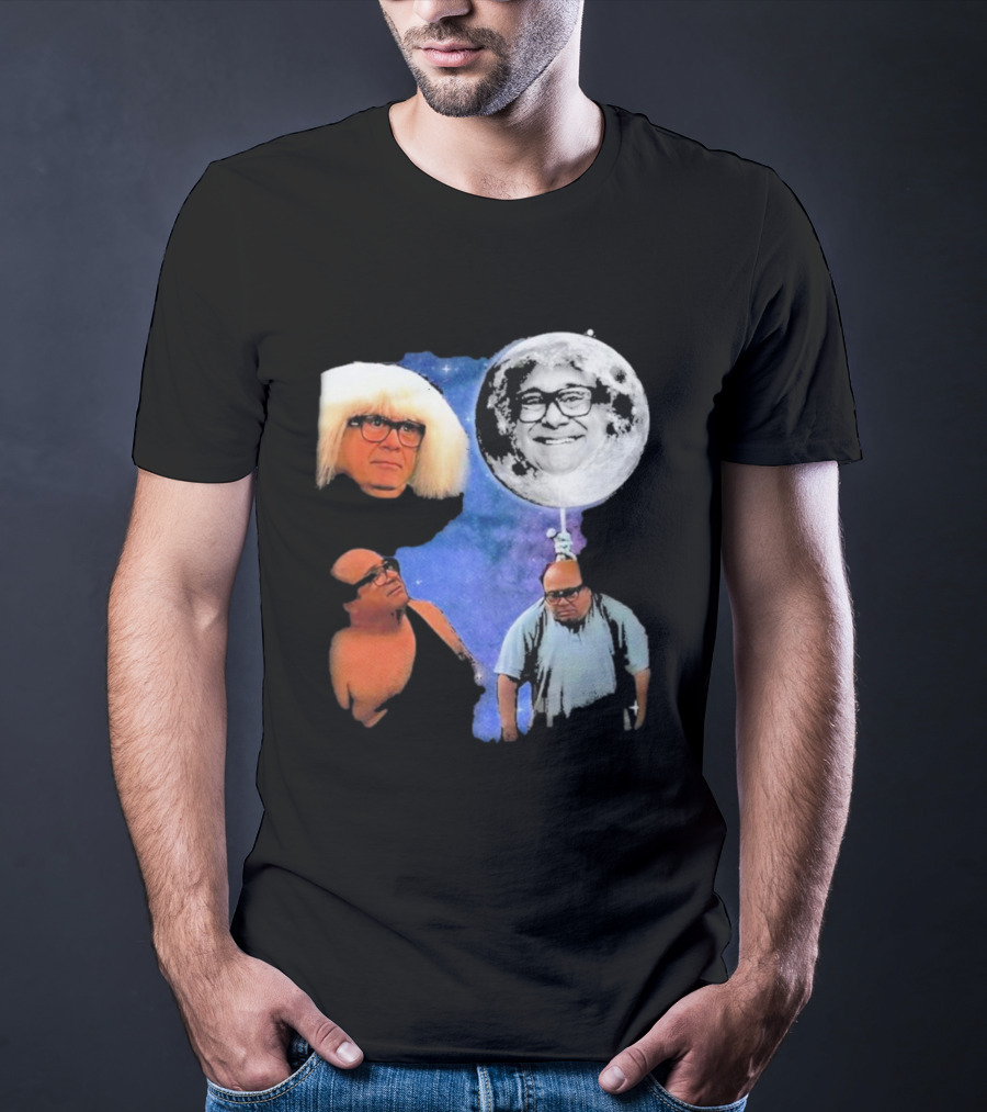 Three Wolf Moon Danny DeVito Mashup With Cosmic Moon Faces T-Shirt