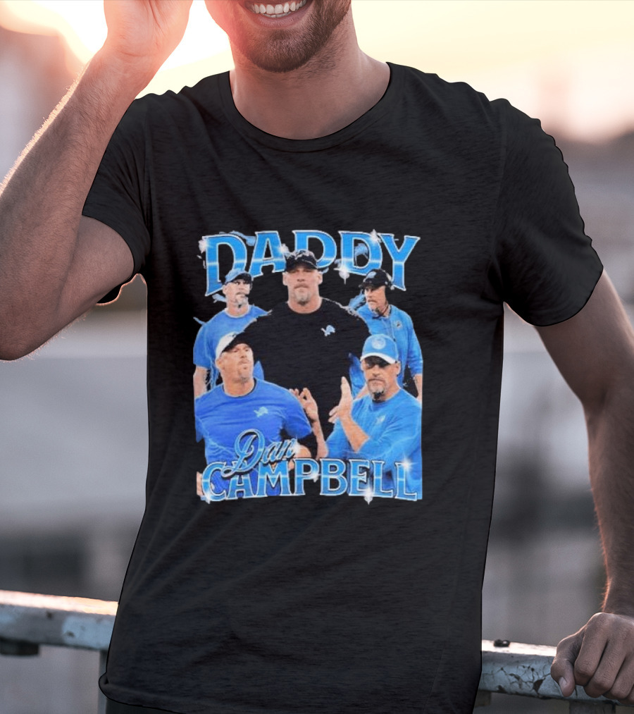 Daddy Dan Campbell Detroit Lions Football Coach Collage T-Shirt