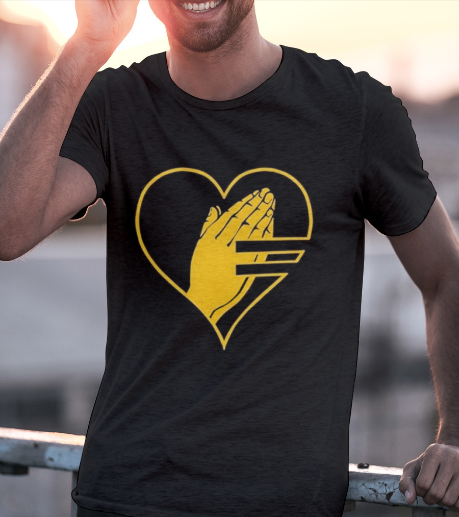 God Is Love Heart Praying Hands Yellow Equality T-Shirt