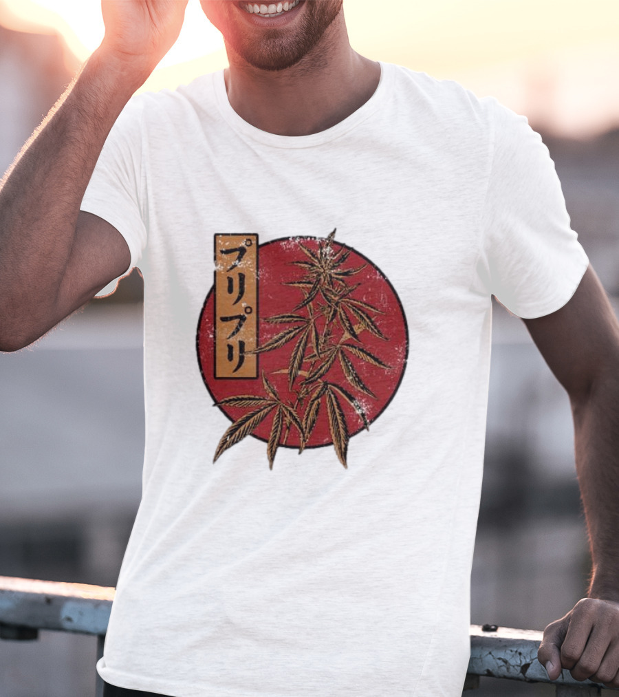 Stoned Buri-Buri Japanese Style Cannabis Leaves Red Circle T-Shirt
