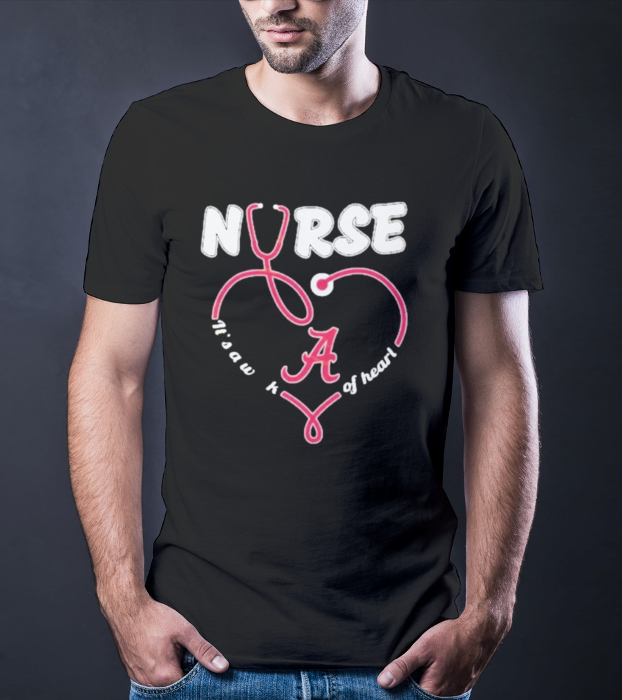 Alabama Crimson Tide Nurse Stethoscope A Work Of Heart T-Shirt