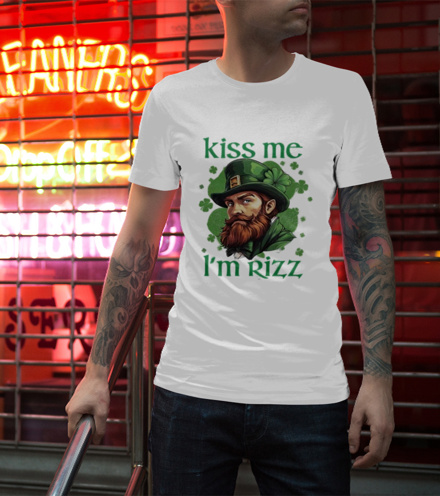 Kiss Me I'm Rizz St Patrick's Day Leprechaun Hat Shamrocks T-Shirt