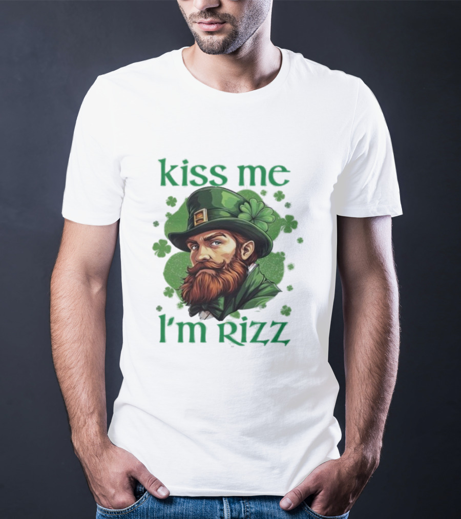 Kiss Me I'm Rizz St Patrick's Day Leprechaun Hat Shamrocks T-Shirt
