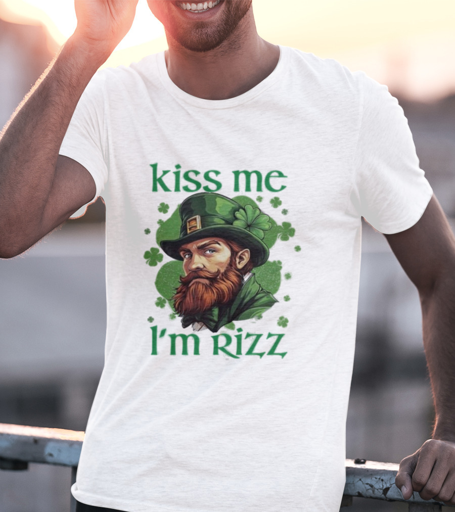 Kiss Me I'm Rizz St Patrick's Day Leprechaun Hat Shamrocks T-Shirt