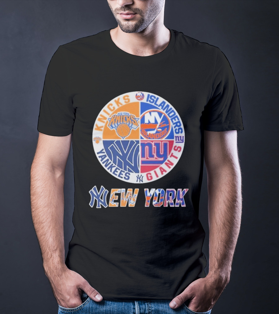 New York Knicks Islanders Yankees Giants Sports Fan Collection T-Shirt